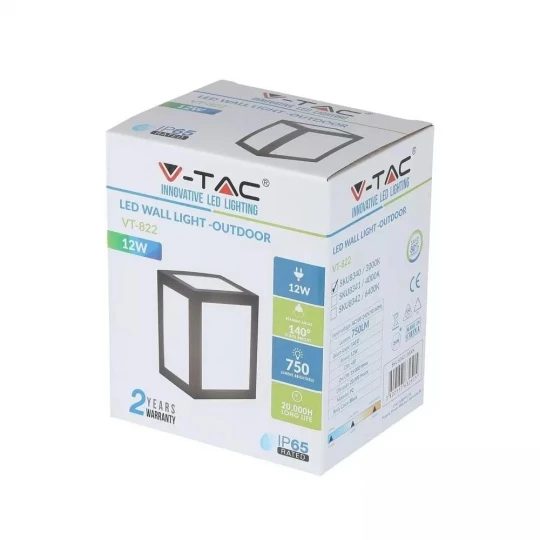 Oprawa ewelacyjna VT-822 12W LED WALL LIGHT COLORCODE:3000K BLACK BODY 8340