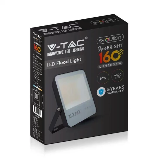 Projektor LED 30W 4800lm 4000K 160lm/W IP65 Czarny 5 Lat Gwarancji 6702