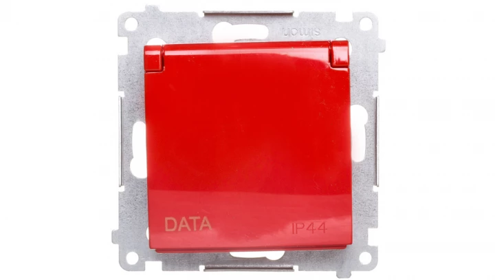 Simon 54 Gniazdo bryzgoszczelne z/u DATA IP44 z kluczem i klapką czerwone DGD1B.01/22