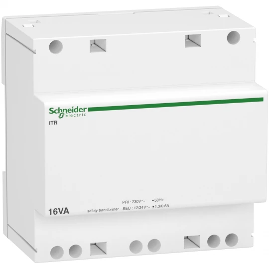 Modułowy transformator bezp. iTR - 230 V 50..60 Hz - wyjście 12..24 V - 16 VA A9A15218