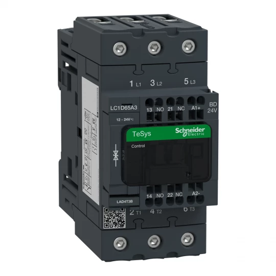 Stycznik mocy I= 65A AC-3, styki pom. 1NC+1NO, nap. cewki 24 V DC LC1D65A3BD