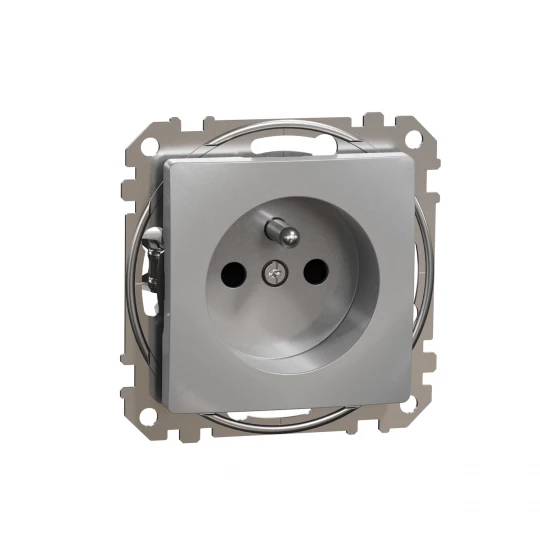 Sedna Design, Gniazdo 2P+PE z przesłonami, srebrne aluminium