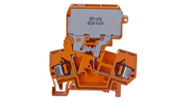 Złączka bezpiecznikowa 4mm2 10A G 5x 20mm bez sygnalizacji przepalenia wkładki pomarańczowa 281-616