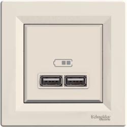 Asfora Gniazdo ładowarki USB 2.1A z ramką, kremowy EPH2700223