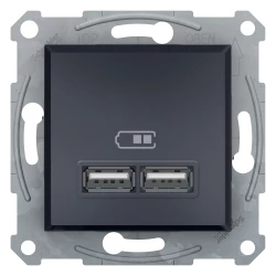Asfora Gniazdo ładowarki USB 2.1A bez ramki, antracy EPH2700271