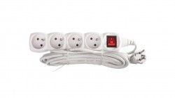 Przedłużacz z uziemieniem + wyłącznik 4-gniazda /5m/ 3x1 mm2 biały P1415