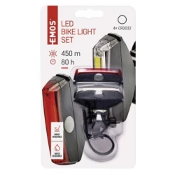 Lampa rowerowa LED COB, komplet przód + tył, 22 lm 2× CR2033