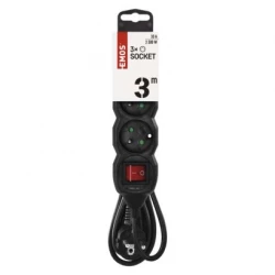 Przedłużacz z uziemieniem + wyłącznik 3-gniazda /3m/ 3x1 mm2 czarny PC1313