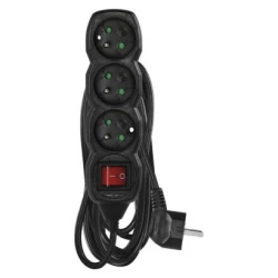 Przedłużacz z uziemieniem + wyłącznik 3-gniazda /5m/ 3x1 mm2 czarny PC1315