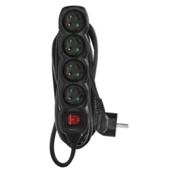 Przedłużacz z uziemieniem + wyłącznik 4-gniazda /5m/ 3x1 mm2 czarny PC1415