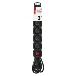 Przedłużacz z uziemieniem + wyłącznik 5-gniazd /3m/ 3x1 mm2 czarny PC1513