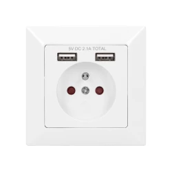 Gniazdo pojedyncze z/u z ładowarką 2xUSB 2.1A białe OR-AE-13140