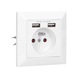 Gniazdo pojedyncze z/u z ładowarką 2xUSB 2.1A białe OR-AE-13140