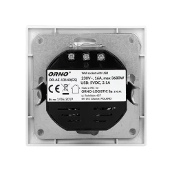 Gniazdo pojedyncze 2P+Z, USBx2, schuko OR-AE-13140(GS)