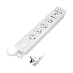 Listwa przeciwprzepięciowa, 4 gniazda 2P+Z, kabel 3x1,0mm2, 3m, z wyłącznikiem podświetlanym dwutorowym, 10A/230 VAC, Ochronnik przeciwprzepięciowy Ty
