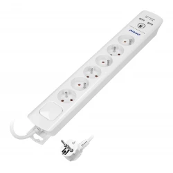 Listwa przeciwprzepięciowa, 6 gniazd 2P+Z, kabel 3x1,0mm2, długość 3m, z wyłącznikiem podświetlanym dwutorowym OR-AE-13163/3M