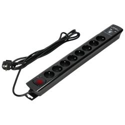 Listwa przeciwprzepięciowa, 8 gniazda 2P+Z, kabel 3x1,0mm2, 3m, z wyłącznikiem podświetlanym dwutorowym. 10A/230 VAC, Ochronnik przeciwprzepięciowy Ty