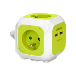 Przedłużacz Kostka 4-krotny z ładowarką 2xUSB 1,4m limonkowy