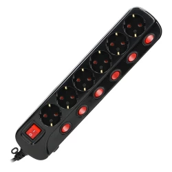 Listwa zasilająca Multiswitch, 6 gniazd 2P+Z (Schuko), kabel 3x1,5mm2, długość 1,5m, z wyłącznikami podśw,ORAE13162(GS)/B/1,5M