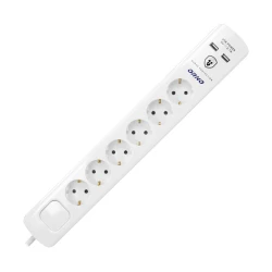 Listwa przeciwprzepięciowa, 6 gniazd 2P+Z (schuko), kabel 3x1,5mm2, długość 3m, z wyłącznikiem podświetlanym OR-AE-13163(GS)/3M