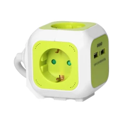 Przedłużacz Kostka 4-krotny(Schuko) z ładowarką 2xUSB 1,4m limonkowy