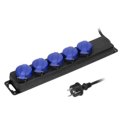 Przedłużacz warsztatowy bryzgoszczelny IP44, 5 gniazda 2P+Z IP44, przewód gumowy, H05RR-F 3x1,5mm2, długość 3,OR-AE-13193(GS)/3M