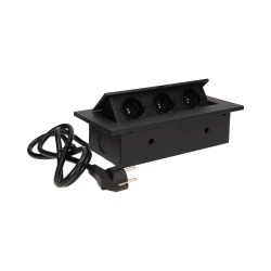Gniazda wpuszczane w blat 3x230V /gruby rant/ 1,5m czarne OR-AE-1338/B