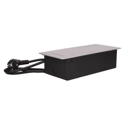 Gniazdo meblowe wpuszczane w blat z płaskim frezowanym rantem, ładowarką USB i przewodem 1,5m, 2x2P+Z, 2xUSB, sreb,OR-AE-13126/G