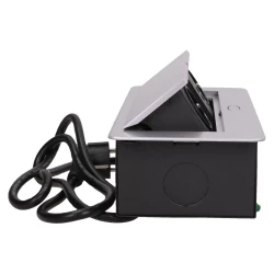 Gniazdo meblowe wpuszczane w blat z płaskim frezowanym rantem, ładowarką USB i przewodem 1,5m, 2x2P+Z, 2xUSB, sreb,OR-AE-13126/G