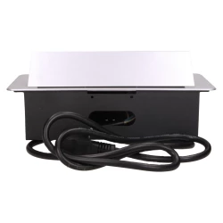 Gniazdo meblowe wpuszczane w blat z płaskim frezowanym rantem, ładowarką USB i przewodem 1,5m, 2x2P+Z, 2xUSB, sreb,OR-AE-13126/G