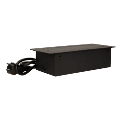 Gniazda wpuszczane w blat z płaskim frezowanym rantem, ładowarką USB i przewodem 1,5m, 2x2P+Z, 2xUSB, czarne OR-AE-13126/B