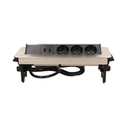 Gniazdo wpuszczane w blat 3x250V w niklowanej obudowie z ładowarką 2xUSB i przewodem 1,8m OR-AE-1364