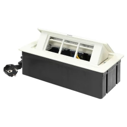 NOEN Kaseta meblowa wpuszczana w blat ze zintegrowaną ramką PCV na gniazda modułowe 3 x 45x45mm lub 6 x 22,5x45mm, przewód 1,5m, białe