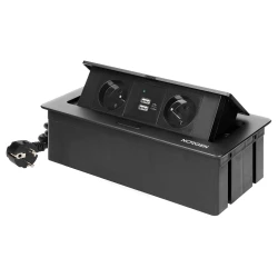 Gniazdo meblowe REDE, 2x2P+Z, 2xUSB z przewodem 1,5m, czarne