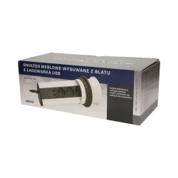 Gniazdo meblowe fi10cm, 3x250V AC wysuwane z blatu z ładowarką USB i przewodem 1,8m srebrny OR-AE-1353