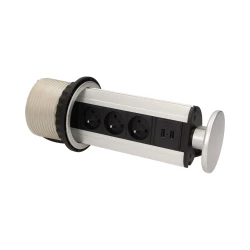 Gniazdo meblowe fi10cm, 3x250V AC wysuwane z blatu z ładowarką USB i przewodem 1,8m srebrny OR-AE-1353