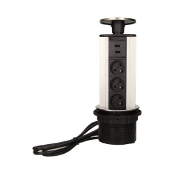 Gniazdo meblowe fi10cm, 3x250V AC wysuwane z blatu z ładowarką USB i przewodem 1,8m inox OR-AE-1354
