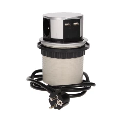Gniazdo meblowe wysuwane z blatu 3x230V + 2xUSB srebrne 1,5m OR-AE-1342