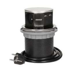 Gniazdo meblowe, wysuwane z blatu 3x250V AC z ładowarką USB i przewodem 1,5m, INOX OR-AE-1381