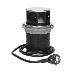 Gniazdo meblowe, wysuwane z blatu 3x250V AC z ładowarką USB i przewodem 1,5m, INOX OR-AE-1381