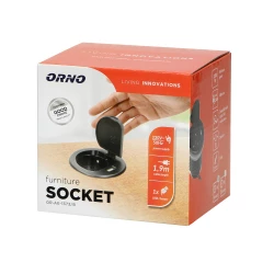 Gniazdo meblowe Ø6cm wpuszczane w blat z pokrywką, ładowarką USB i przewodem 1,8m, 1x2P+Z, 1xUSB, czarne,OR-AE-1373/B