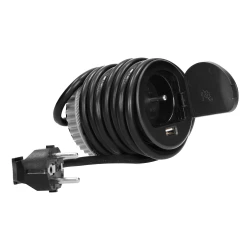 Gniazdo meblowe Ø6cm wpuszczane w blat z pokrywką, ładowarką USB i przewodem 1,8m, 1x2P+Z, 1xUSB, czarne,OR-AE-1373/B