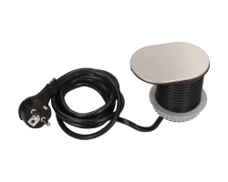 Gniazdo meblowe Ø6cm, wpuszczane w blat z przesuwną pokrywką, ładowarką USB i przewodem 1,9m, 1x2P+Z, 1xUSB (2,4A), 3x1mm²