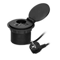 Gniazdo meblowe Ø8cm wpuszczane w blat z ładowarką indukcyjną, ładowarką USB z 2 gniazdami A i C, przelotką kablową,OR-GM-9015/B