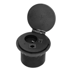 Gniazdo meblowe Ø8cm wpuszczane w blat z ładowarką indukcyjną, ładowarką USB z 2 gniazdami A i C, przelotką kablową,OR-GM-9015/B