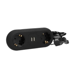 Gniazdo meblowe z uchwytem montażowym, ładowarką USB, 2 gniazda 2P+Z (schuko), 2xUSB, OR-AE-13133(GS)/B