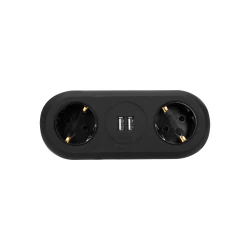 Gniazdo meblowe z uchwytem montażowym, ładowarką USB, 2 gniazda 2P+Z (schuko), 2xUSB, OR-AE-13133(GS)/B