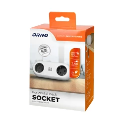 Gniazdo meblowe z uchwytem montażowym,  ładowarką USB, 2 gniazda 2P+Z (Schuko), 2xUSB, przewód 3x1,5mm² - 1,4m, białe