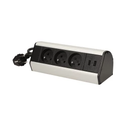 Gniazdo meblowe z zaciskami śrubowymi, ładowarką USB i przewodem 1,8m, 3x2P+Z, 2xUSB