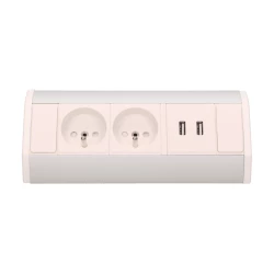 Gniazdo meblowe 2x2P+Z + USB, biało-srebrne,OR-GM-9003/W-G
